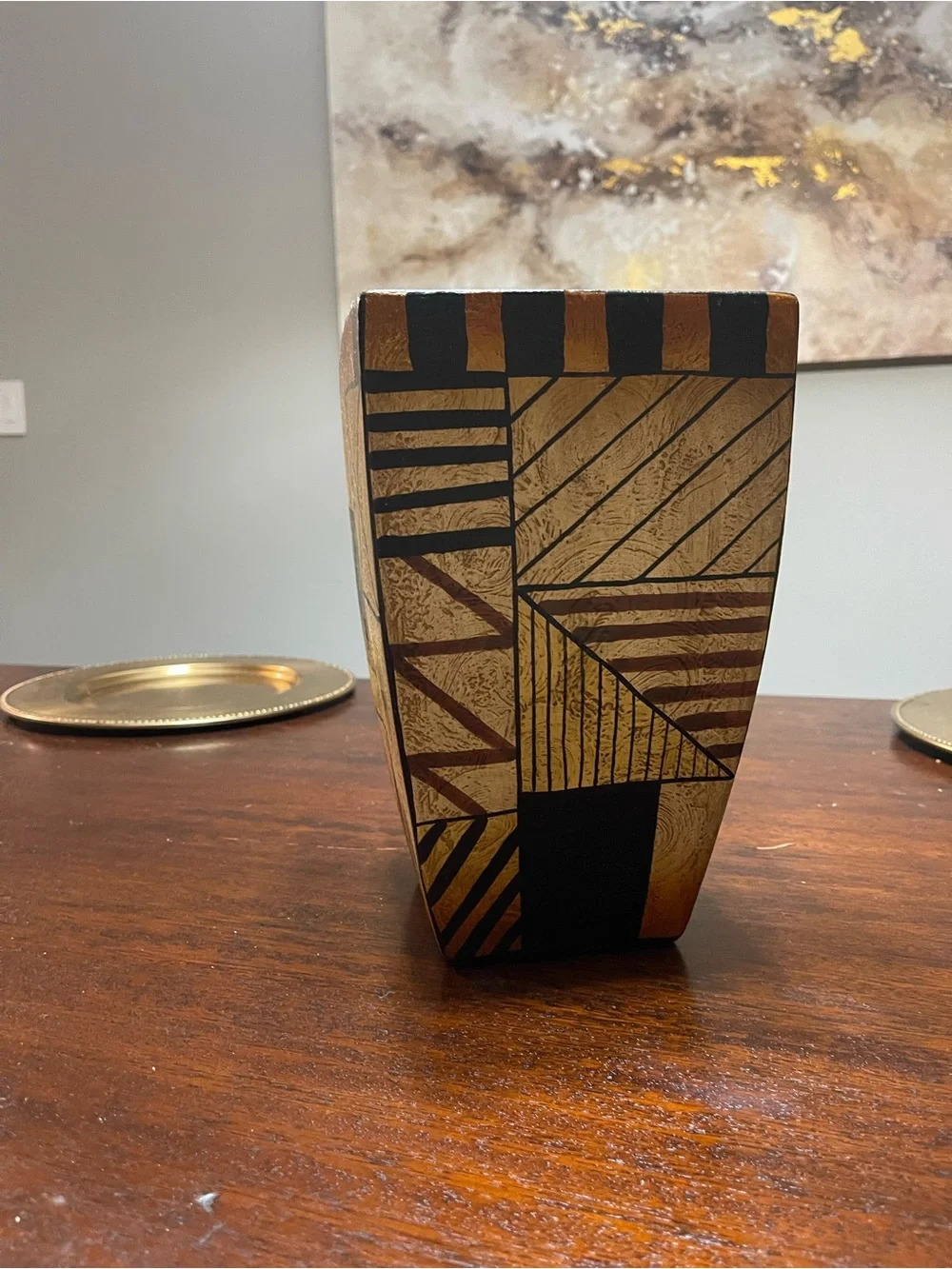 Decorative Geometric Gold and Black Vase